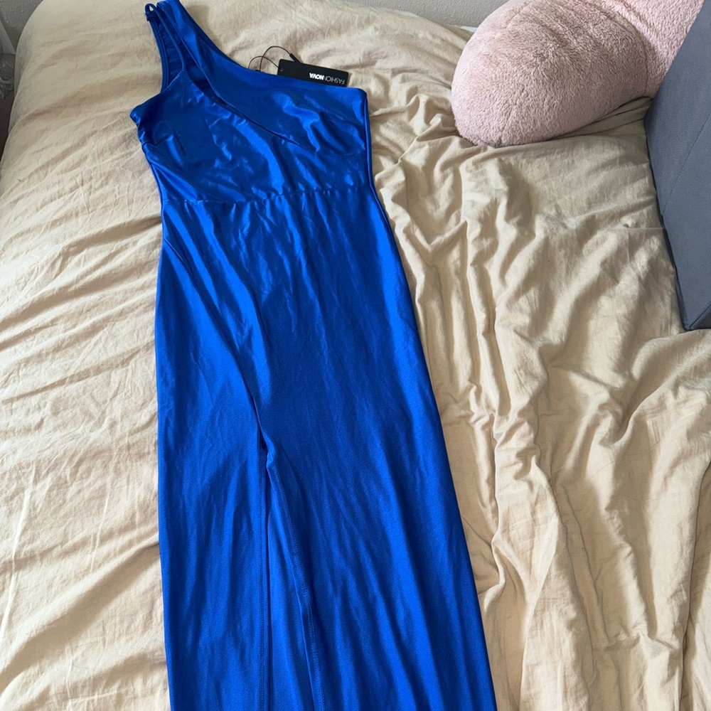 Fashion Nova Blue One Shoulder Bodycon Gown